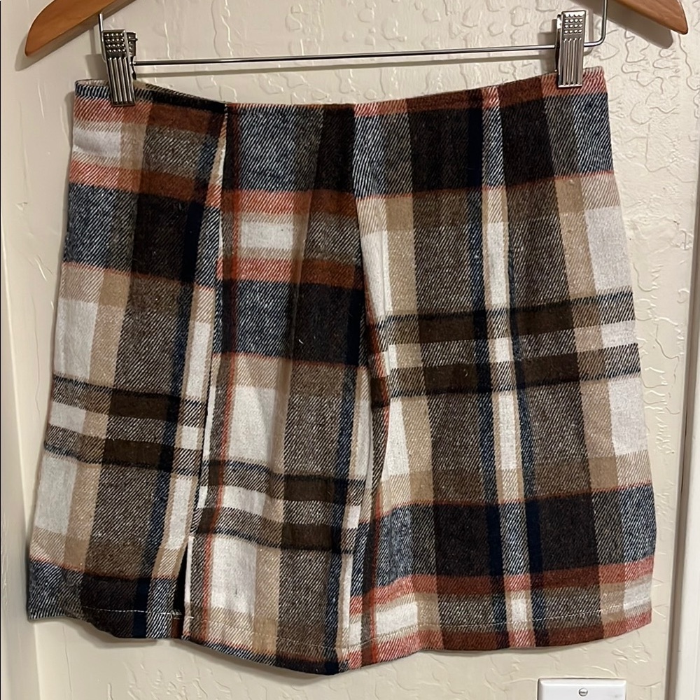 Plaid Wool Blend Skirt